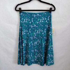 LuLaRoe Teal and White Patterned A-Line Skirt NWT Women's Medium